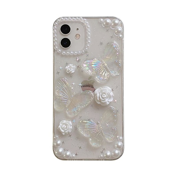 3D Butterfly Blomster Klar Telefon Cover til iPhone 11 - Æstetisk Kvinder Teen Glitter Glimtende Pige Krystal Beskyttende Cover