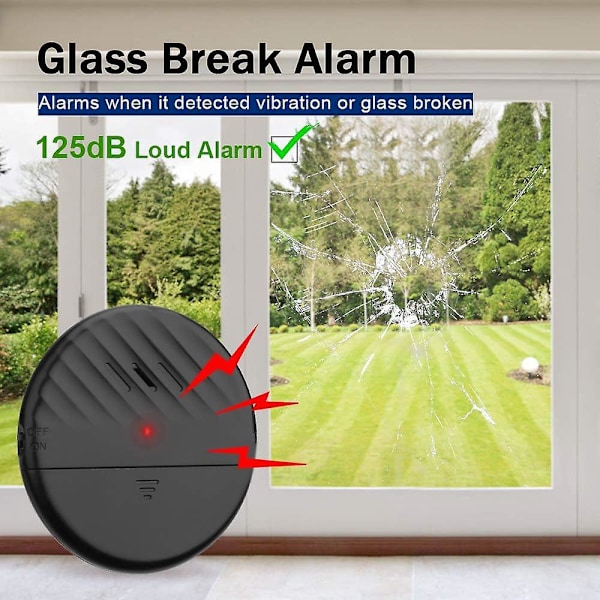 Ultra Tynd Glasbrudsalarm Sensor 125db Tyverisikring Vibrationsdetektor 4 Pak Sort