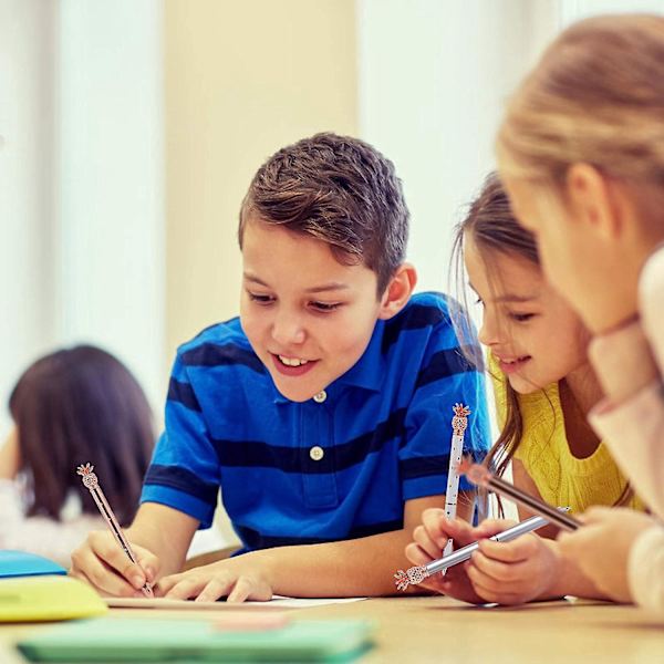 4-delt sæt ananas kuglepenne - roseguld metalpenne til skole- og kontorbrug med 1,0 mm sort blæk