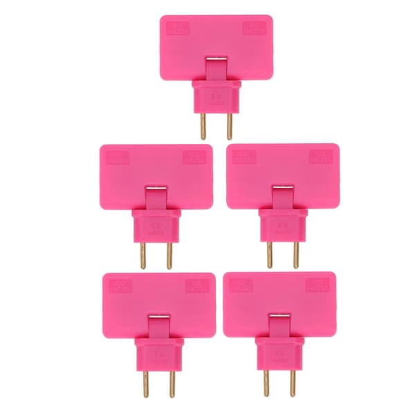 5 stk. EU-stikkontaktomformer trådløs 180 graders forlengelse 1 til 3 EU-pluggadapter 110-250V roserød