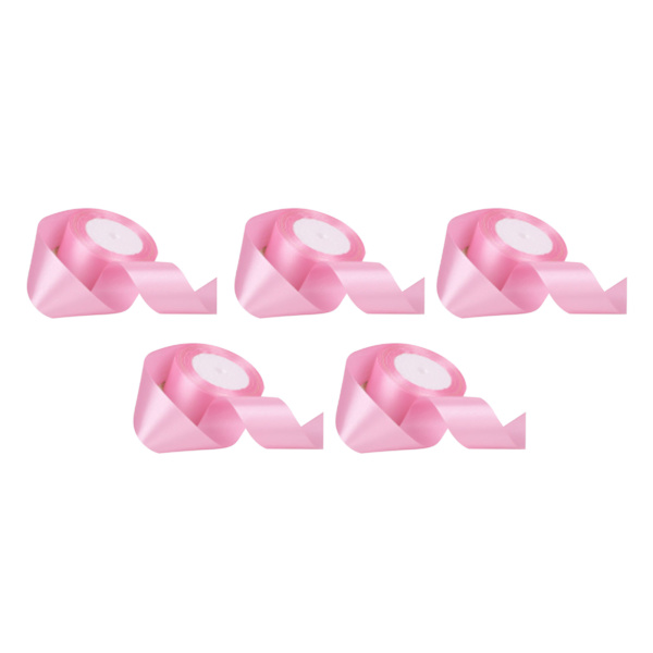 5 rullar enfärgat band 4 cm dubbelsidigt satinband för DIY-hantverk presentförpackning rosa