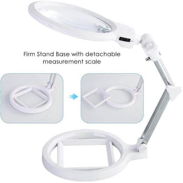 Stor Bordlupe, 2X 6X Sammenleggbar Manuell Bordlupe, Bærbar LED-belyst Lupe La