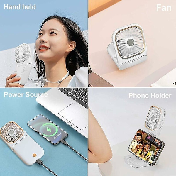 Mini Lommeventilator, Håndholdt Elektrisk Ventilator, Mini USB Bærbar Ventilator, Personlige Bærbare Genopladelige Ventilatorer, Foldbar Justerbar Halsventilator, Hvid
