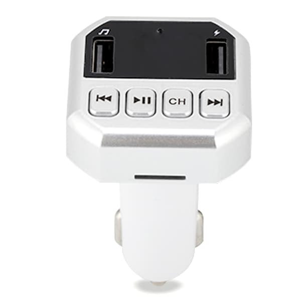 CARB8 Bil FM-sender Bluetooth HD MP3-afspiller Håndfrit opkaldssæt USB-oplader (sølv)