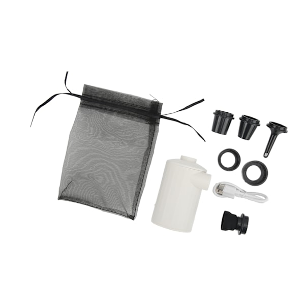 Bærbar Mini Luftpumpe Utendørs Multifunksjonell USB Lading Elektrisk Luftpumpe med 6 Forskjellige Luftdyser Hvit