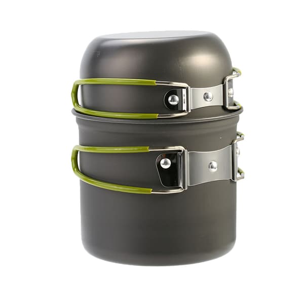 Kompakt Kokesett i Aluminiumlegering med Sammenleggbart Håndtak og Oppbevaringspose for Utendørs Camping og Overlevelse