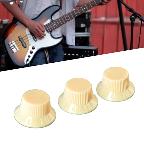 Gitarkontrollknappsett - 3 stk, volum- og tonekontroll, gul, plast, erstatningssett Yellow