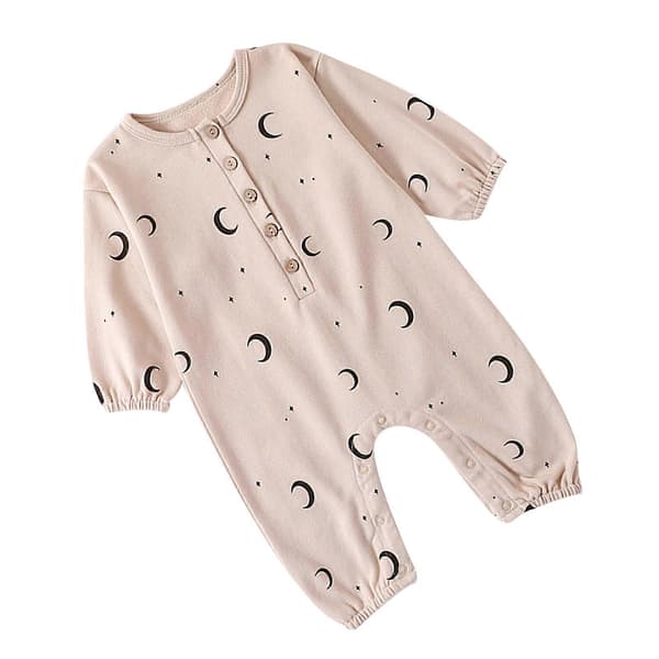 Bomuld Nyfødt Baby Romper Søde Trykte Outfits Langærmede Bodysuits Åndbare Nattøj Pyjamas til Baby Shower 90 måne moon 90