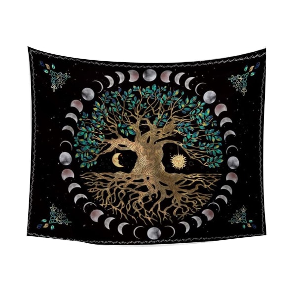 Black Sun and Moon Livets träd Väggtapet - 200cmx150cm - Psychedelic Mandala Hippie Tapestry