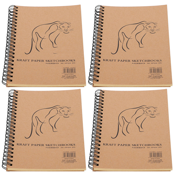 4 st Kraftpapper Skissblock Retro Skissblock Handmålad Tjock Konst Ritning Spiralblock