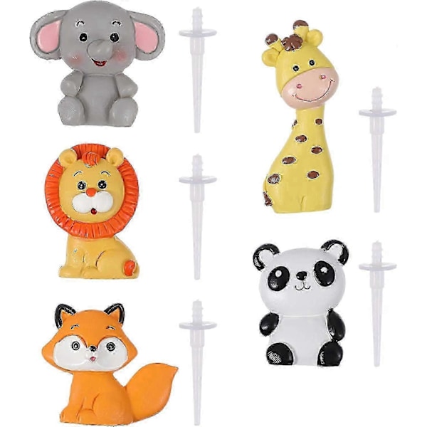5 stk. Jungel Safari Dyre Kaketopper, Zoo Dyre Kaketopper Jungeldyr Kakedekorasjoner