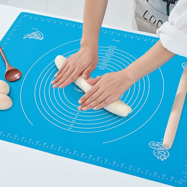 Husholdnings silikone non-stick bageunderlag med måleskalaer til æltning af dej, køkkenbageværktøj (blå 45x65cm)