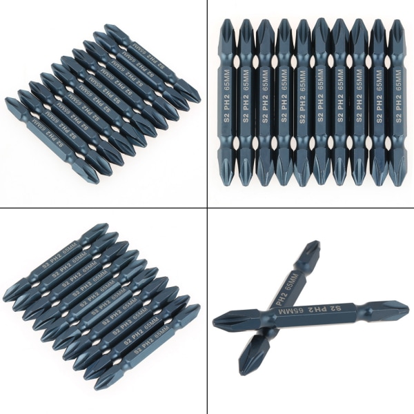 65 mm kaksoispää S2 seosteräs ruuvimeisselin set (10 kpl) - 1/4" varsi, H6.3*65, PH2