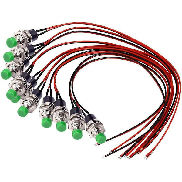 Mini-hetkellinen painonappikytkimen esisoidotetuilla 20AWG-johdoilla - SPST 2-nastainen päälle/pois-torvikytkin autoon, tietokoneeseen, pöytälamppuun (10 kpl)