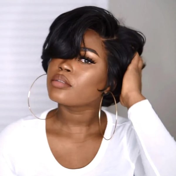 Pixie Cut Peruk Människohår Peruk Kort lockigt Människohår Peruk För Kvinnor Rak Bob Peruk