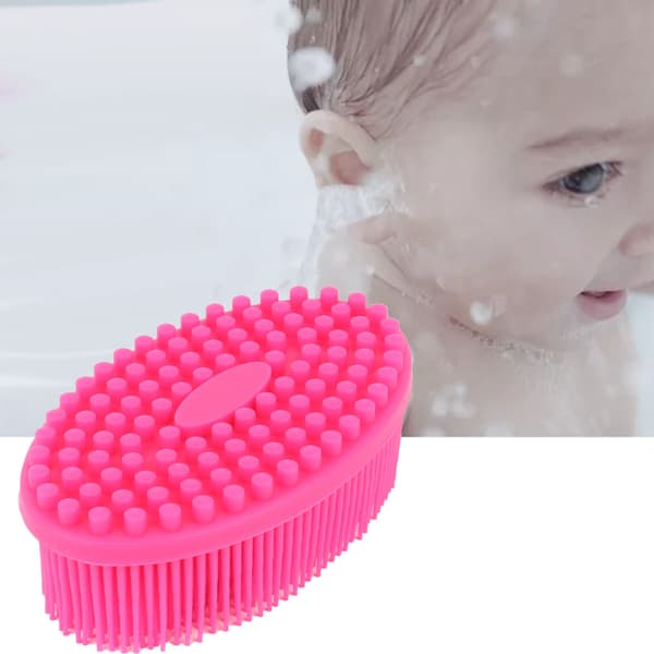 Sensorisk borste för baby i silikon, massagebad, taktil träningsborste, hårborste (rosaröd)