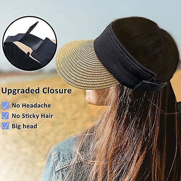 Snygg hopfällbar solhatt i halmstil för kvinnor - bred brätte, UV-skydd, strandmössa, koreansk stil