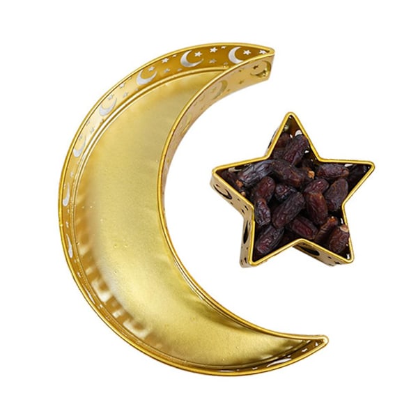 Ramadan tarjoilualusta, jossa puolikuu ja tähtiruokatarjotin, muslimi-islam Mubarak -ruokatarjotin juhlakoristeluun