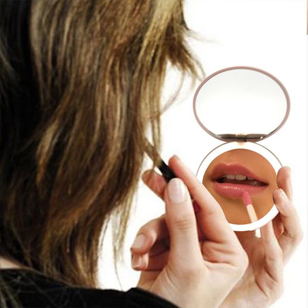 LED-belyst bærbar kosmetik spejl 10x forstørrelse LED makeup spejl rejse kompakt foldespejl