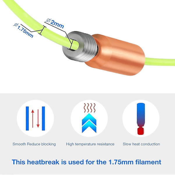 Ender 3 Heatbreak Helt i Metall Smidig Uppgradering Titan och Koppar Bimetall Hals Munstycke för Ender 3 V2, Ender 3 Pro, CR10 3D-skrivare Hotend (2-pack)
