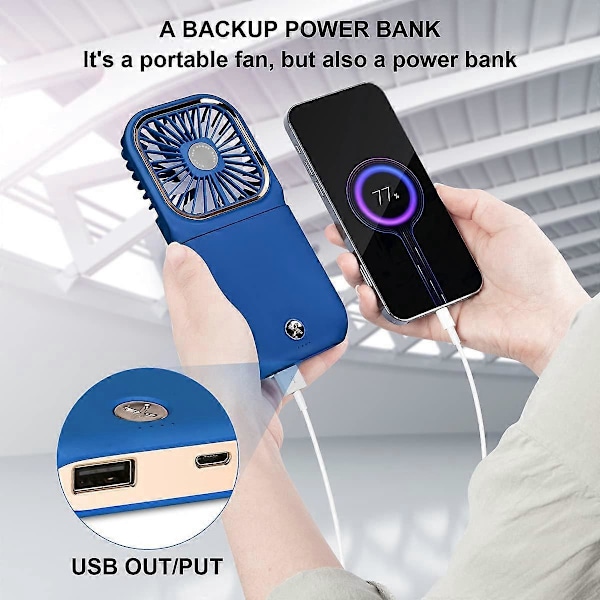 USB-tuuletin Mini-tuuletin Hiljainen Riippuva Käsituuletin, USB Ladattava 3 Nopeudella, Taitettava ja Kannettava Tuuletin Kotiin, Toimistoon ja Matkoille (Sininen)