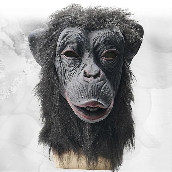 Halloween Ape Cosplay Maske Full Dekning Latex Hodeplagg for Voksen Grå
