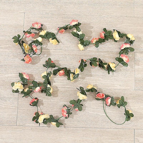 5 stk Kunstig Falsk Rosekrans Slynger Hengende Silkeblomster Kunstig Blomsterkrans med Grønne Eføyblader for DIY Hjem Utendørs Bryllupsfest Hage