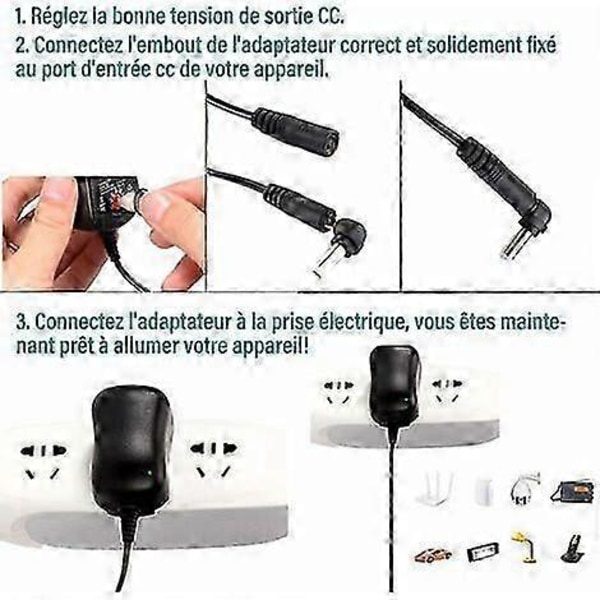12W Universel Strømforsyningsadapter 3V 4,5V 5V 6V 7,5V 9V og 12V, DC 220V Strømforsyningstransformator til VTech Kidimagic Starlight Kidi Ligh