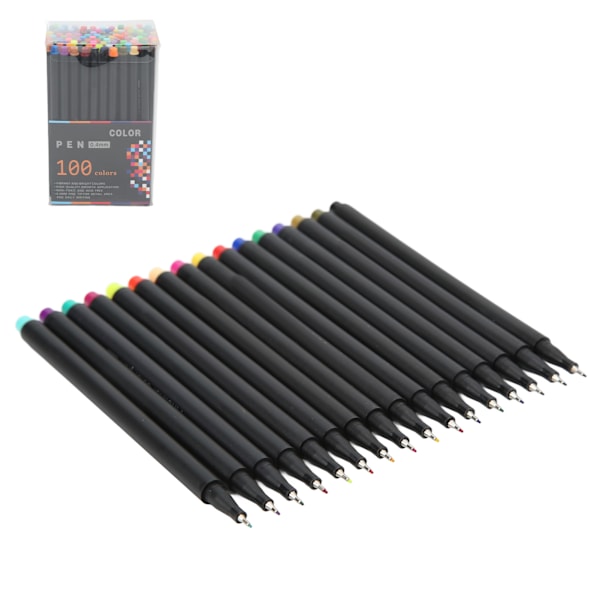 Fineliner-pennor 100 färger Snabbtorkande Glansigt bläckutmatning 0,4 mm nålrör Minimera blödning Fineliner-pennor för skrivning