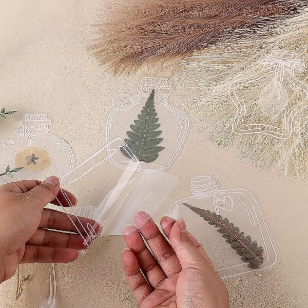 Sett med 20 gjennomsiktige bokmerker for tørkede blomster i kreativ flaske - ideell for DIY-lesealbum