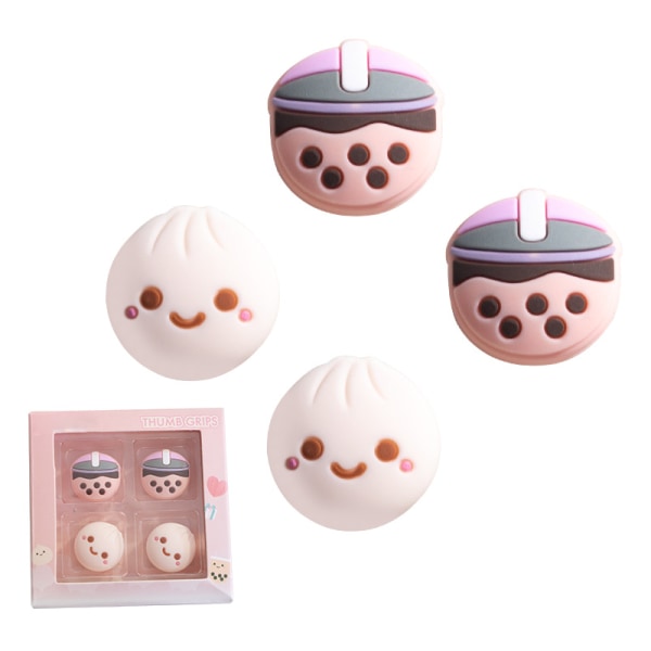 Joystickdeksel Komfortabelt Touch Cute Cartoon Silikon Gaming Tommelgrepsdeksel for Switch OLED Milk Tea Bun