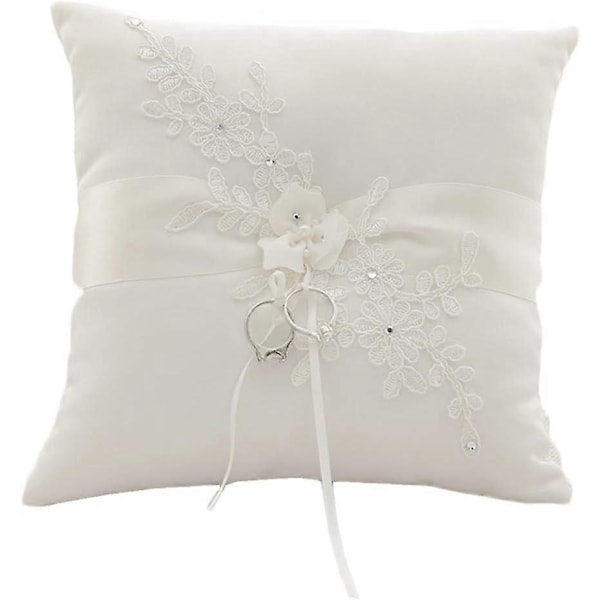 Blonde Perle Elfenben Satin Blomst Bryllup Ringbærer Pude 20cm x 20cm til Bryllupsdekoration