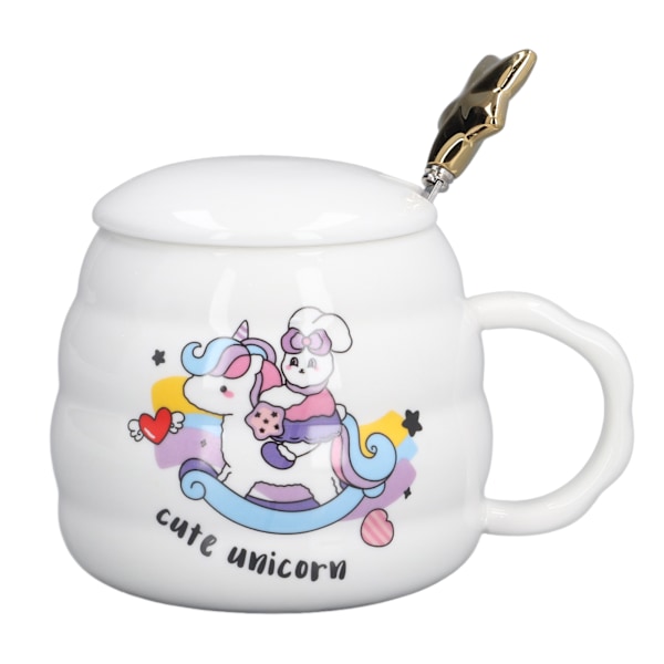 450ml Ceramic Coffee Cup Cute Tea Mug with Lid Spoon for Office Home Holiday GiftsHorse Pattern