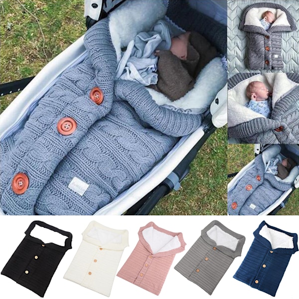 Baby Infant Soveposer med Knapper Myk Tykk Fleece Strikket Baby Barnevogn Wraps Baby Tilbehør Teppe