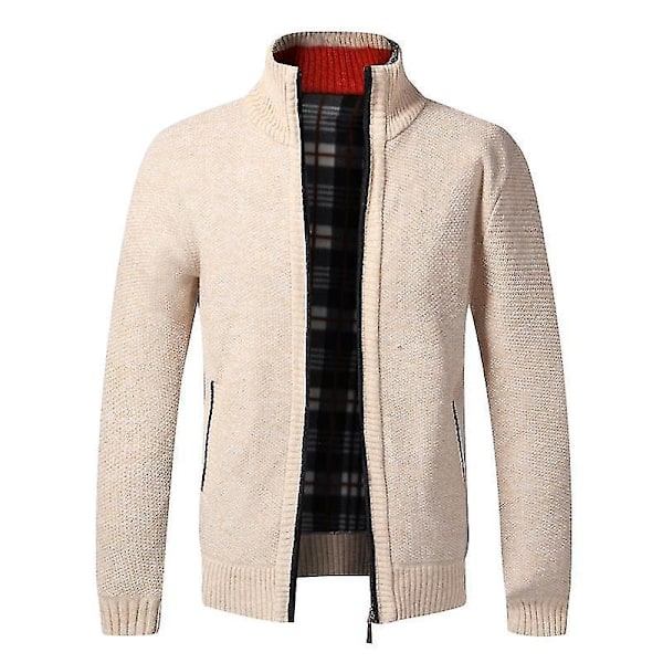 Koselig beige fleece-jakke med glidelås for menn XXL