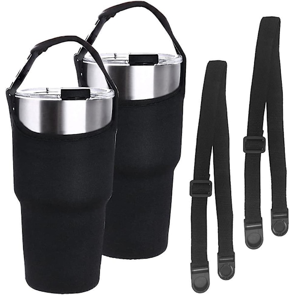 Neopren mugghållare set med bärhandtag - Svart (2-pack)