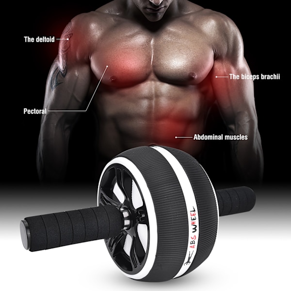 Abdominalhjulsträningsutrustning för gym och hemträning med träningsmatta (svart och vit)
