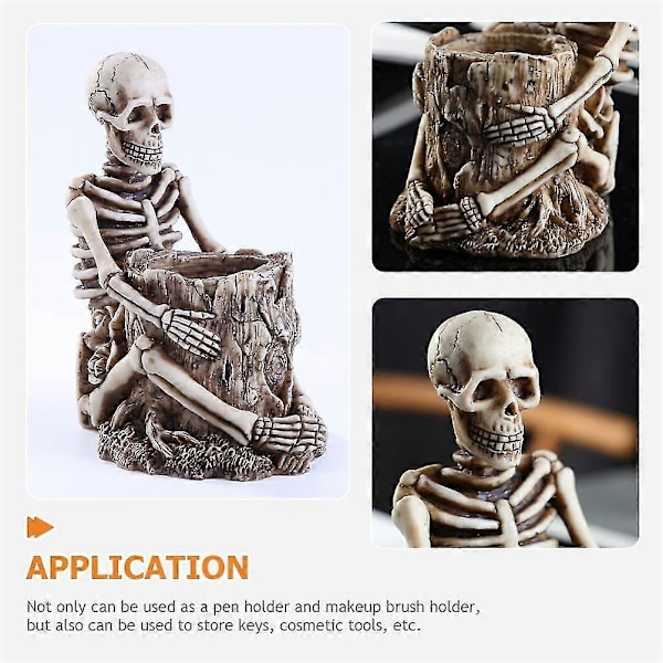 Halloween Kraniehoved Penholder Menneskekranier Skræmmende Indretning Kosmetik Organizer Halloween Fest