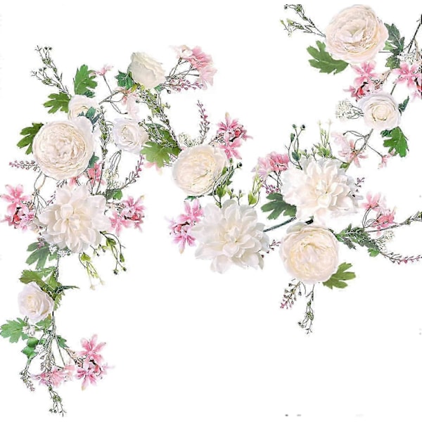 Pæon Blomsterguirlande, Rose Blomster Swag, 15 cm Bryllupsbue Blomster til Bryllupsdekoration Hjemmebordløber Kaminhylde Festdekoration (Champagne Pæon Guirlande)