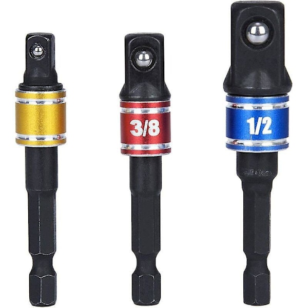 Topadapter 1/2 3/8 1/4 Hex Boremaskine Bits Adapter Sæt Møtrik Nøgle Reducer Topadapter Konverter Skraldenøgler Bits (Sort)