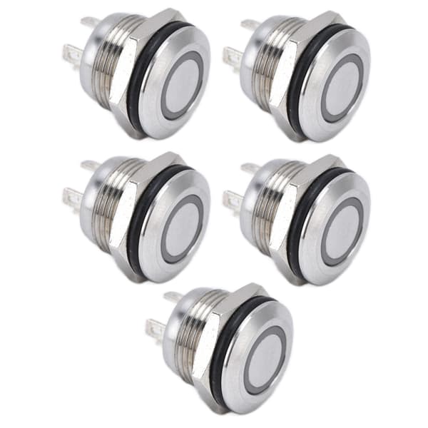 5 stk. Knappbryter Rustfritt stål Flat Toppknapp med LED Selvtilbakestilling Strømtilbehør 12mmDC3‑6V Grønn