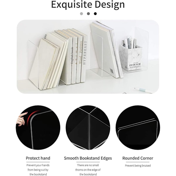 Klare Akryl Bogstøtter, 1 Par Børnebogstøtter, Anti-Ridse Designer Bogstøtter, til Kontorer, Dekorative, Hylder, Skoler og Boghandler