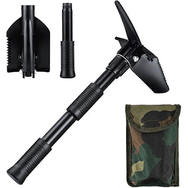 Mini Sammenleggbar Spade 40cm, Multifunksjonell Hagespade Karbonstål Overlevelsesspade med Bæreveske for Camping, Fotturer, Utendørsaktiviteter