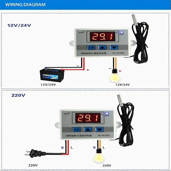 1 stk. Digital Temperaturkontroller Termostat Kontrollbryter med Probe (DC12V)