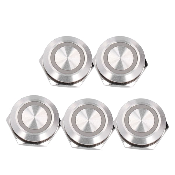5 st momentan tryckknappsbrytare metall autoåterställning Ultratunn Vattentät med LED 19mmDC3~6V Grön