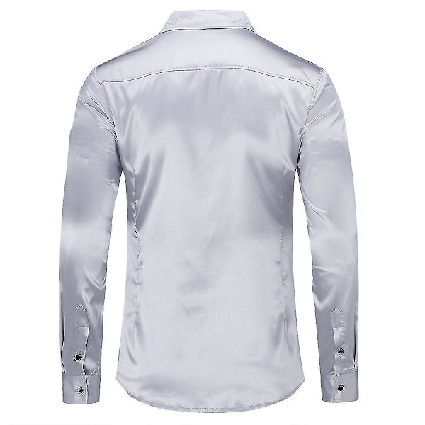 Blank Skjorte for Menn, Lang Erme, Slank Passform, Formell, Grå, 3XL