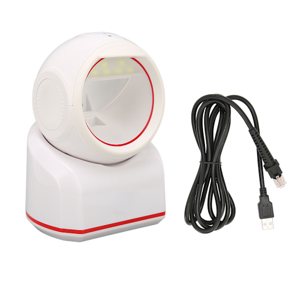 Strekkodeskanner USB 2D 1D Omnidireksjonell Sensing 617nm Rød LED Desktop Etikettleser for Telefon Dataskjermer Hvit