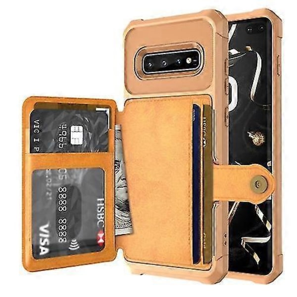 Til Samsung Galaxy S10+ Magnetisk Wallet Kort Taske Læder Telefon Cover Zekai Brun