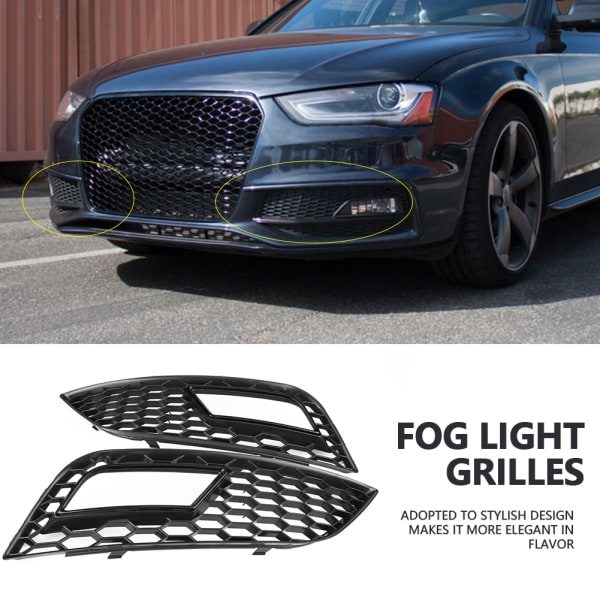 2 stk For RS4 Style Glossy Black Front Bumper Fog Light Grilles for Audi A4 B8.5 2013-2016