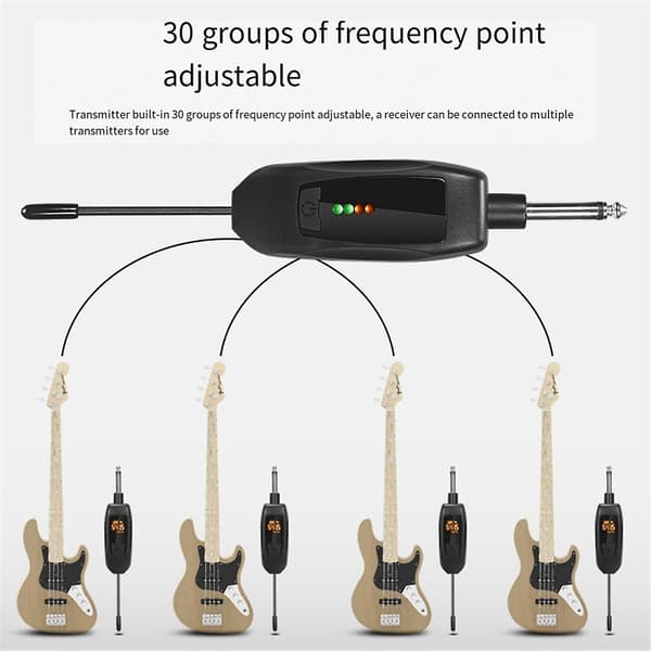 Trådløs gitar sender mottaker Oppladbart trådløst gitarsystem for bass elektriske instrumenter Svart